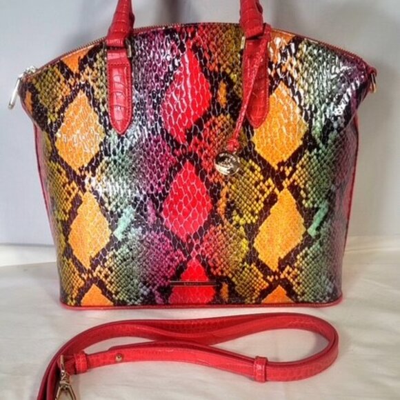 BRAHMIN RED DRAGON EXPERIUM LARGE DUXBURY SNAKESKIN PRINT PURSE/SHOULDER BAG-EUC - Picture 1 of 9
